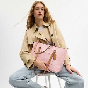 NWT Coach Pink Signature Canvas Zip Tote Bag Work School Carryall CEA21
